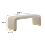60 Inch Performance Velvet Waterfall Long Bench with Metal Base
