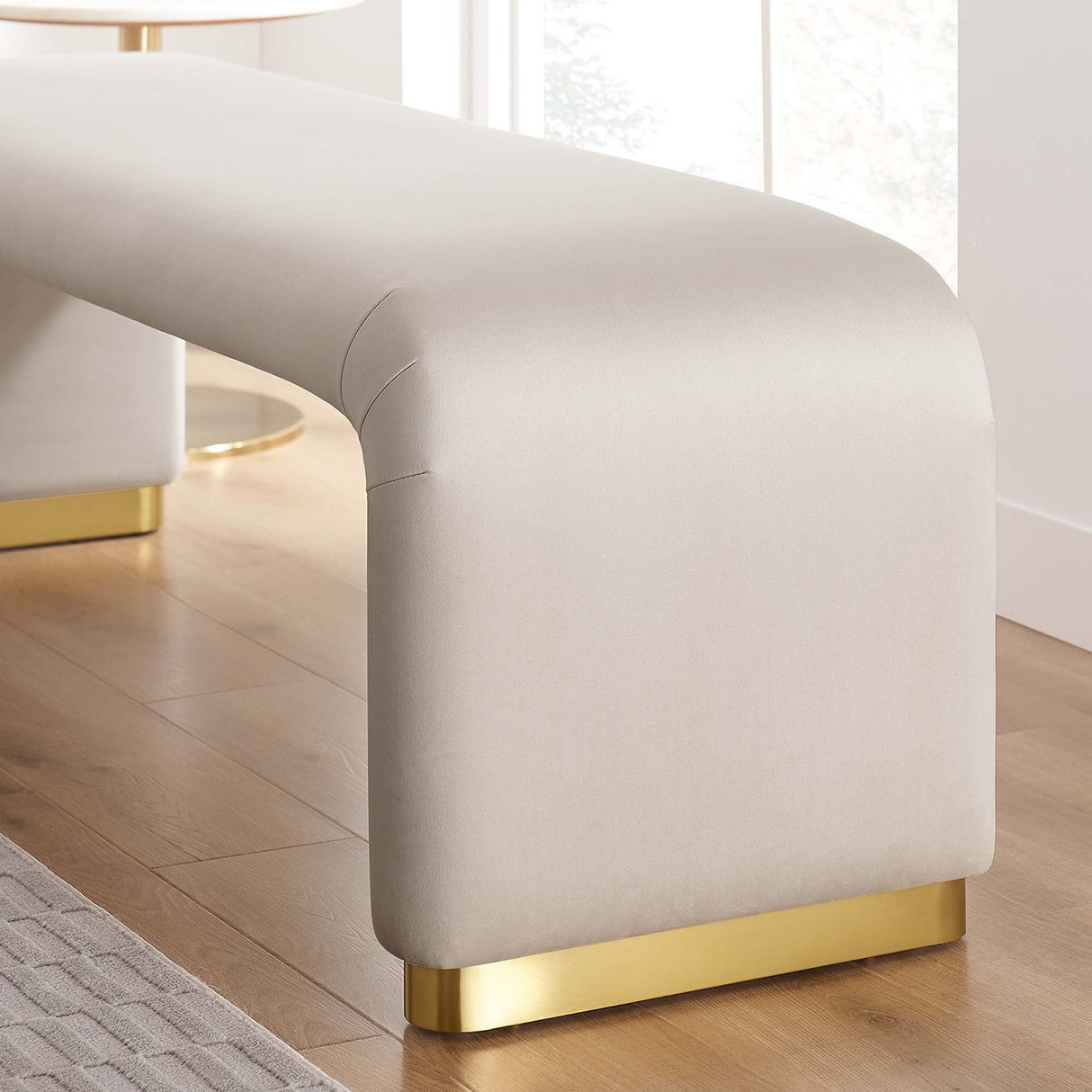 60 Inch Performance Velvet Waterfall Long Bench with Metal Base