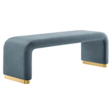 60 Inch Performance Velvet Waterfall Long Bench with Metal Base