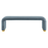 60 Inch Performance Velvet Waterfall Long Bench with Metal Base