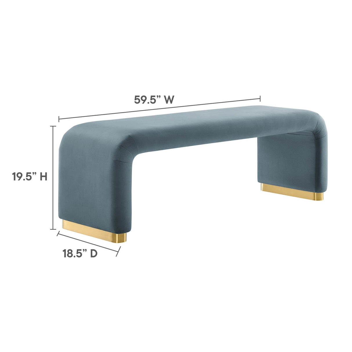 60 Inch Performance Velvet Waterfall Long Bench with Metal Base