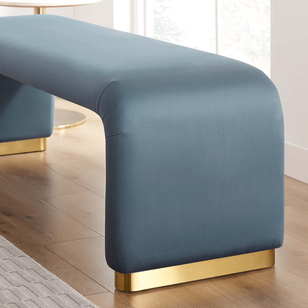 60 Inch Performance Velvet Waterfall Long Bench with Metal Base