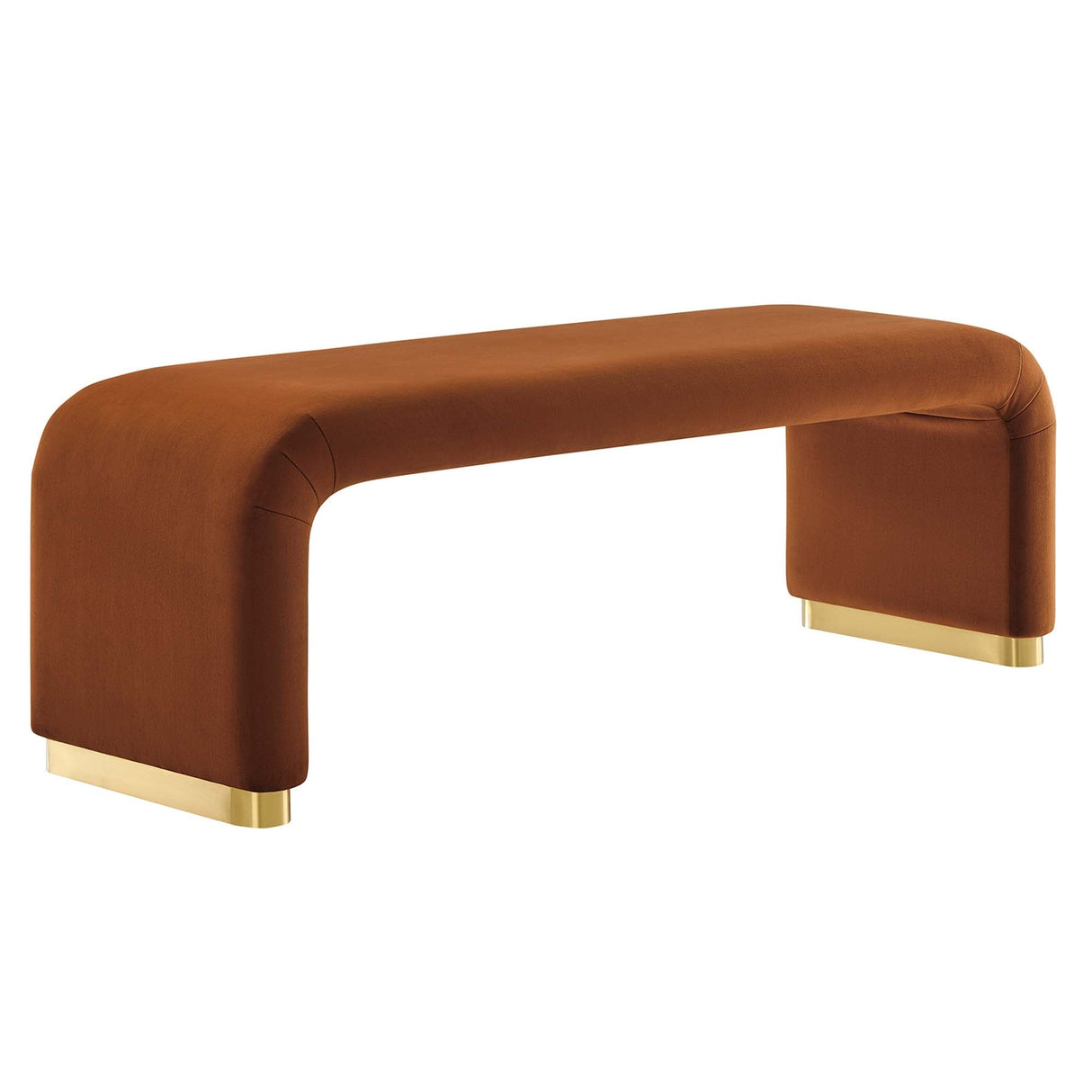 60 Inch Performance Velvet Waterfall Long Bench with Metal Base