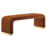 60 Inch Performance Velvet Waterfall Long Bench with Metal Base