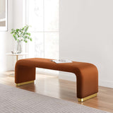 60 Inch Performance Velvet Waterfall Long Bench with Metal Base
