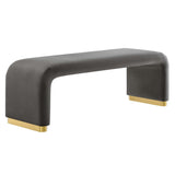 60 Inch Performance Velvet Waterfall Long Bench with Metal Base