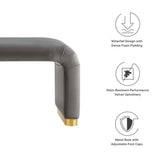 60 Inch Performance Velvet Waterfall Long Bench with Metal Base