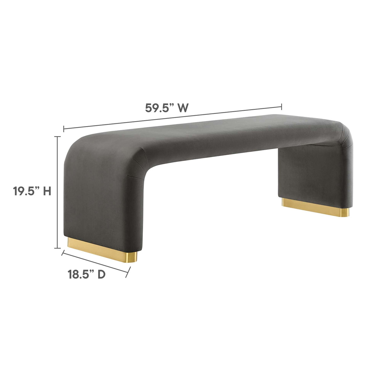 60 Inch Performance Velvet Waterfall Long Bench with Metal Base