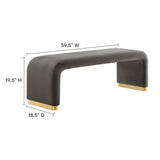 60 Inch Performance Velvet Waterfall Long Bench with Metal Base