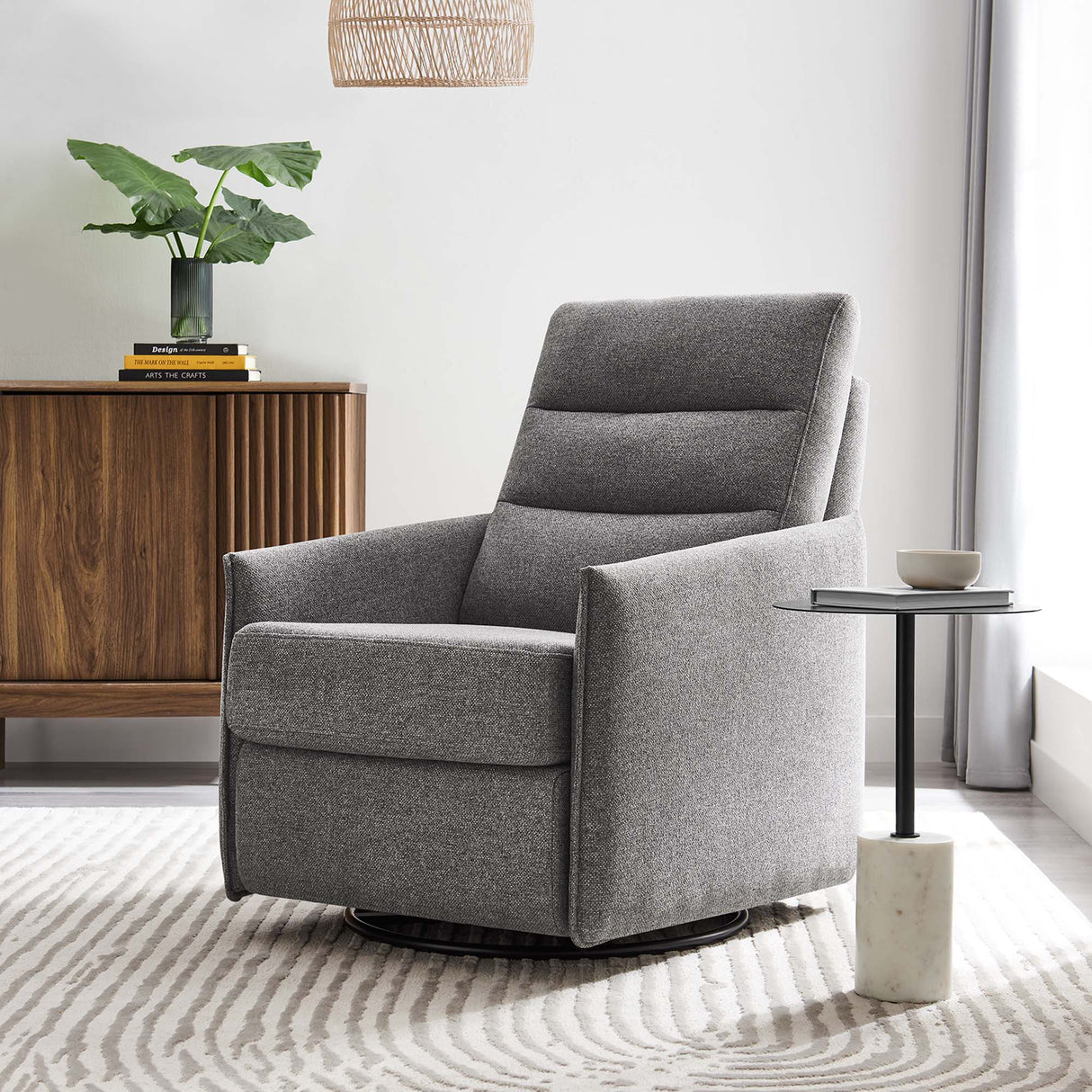 28 Inch Upholstered Fabric Swivel Glider Lounge Chair