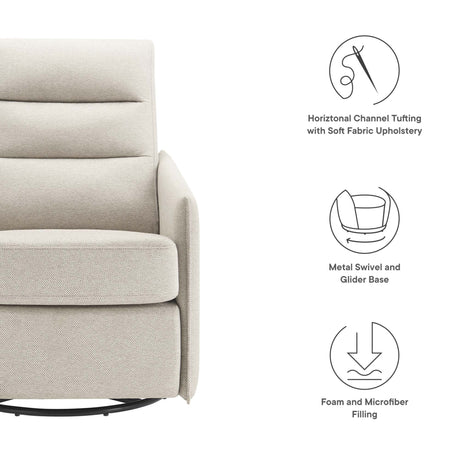 28 Inch Upholstered Fabric Swivel Glider Lounge Chair