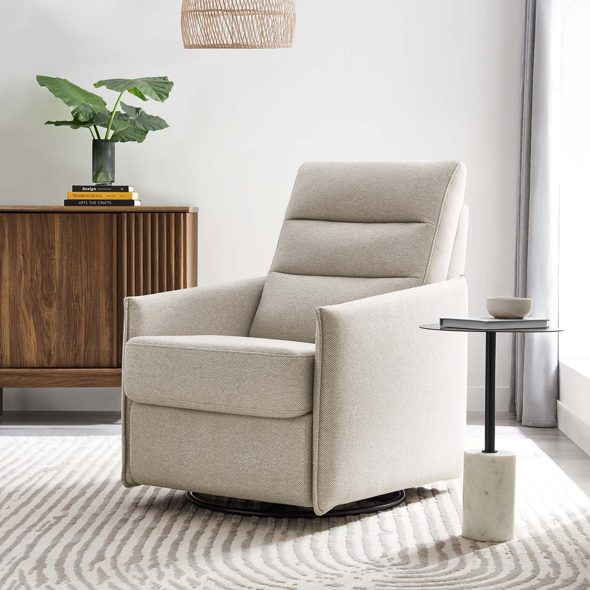 28 Inch Upholstered Fabric Swivel Glider Lounge Chair