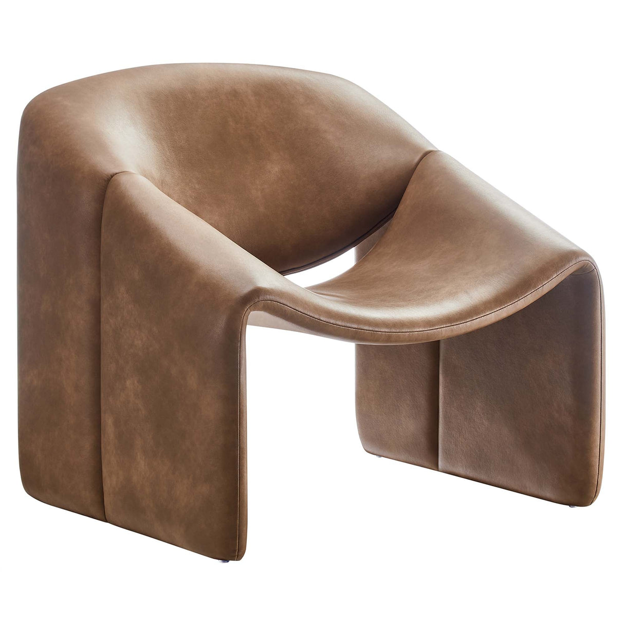 31 Inch Modern Curved Vegan Leather Accent Chair in Brown