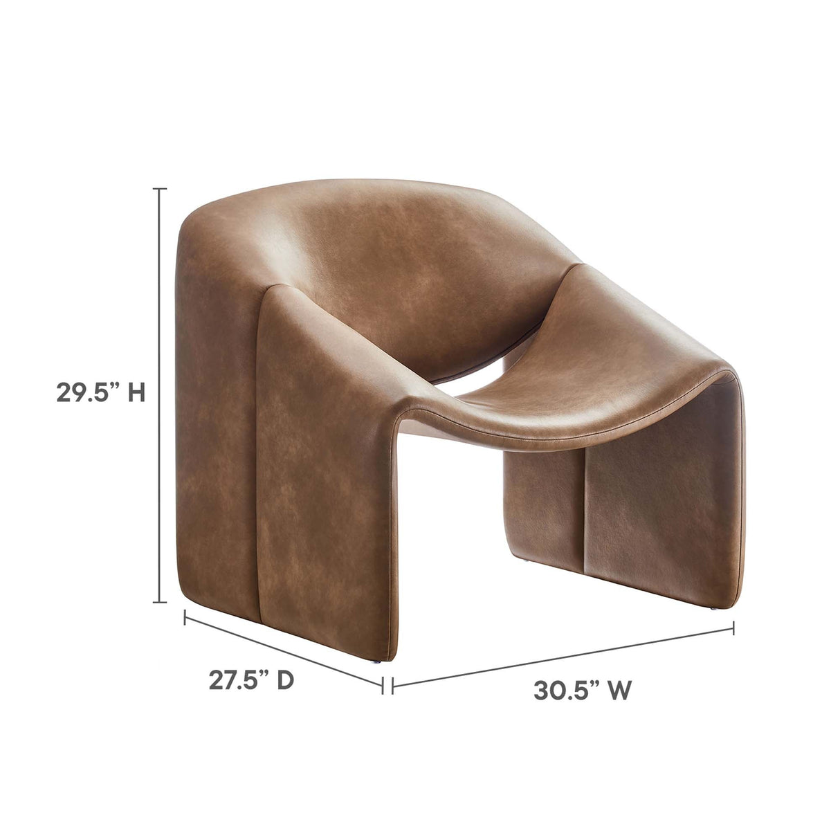 31 Inch Modern Curved Vegan Leather Accent Chair in Brown