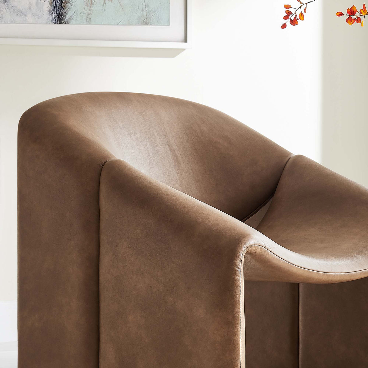 31 Inch Modern Curved Vegan Leather Accent Chair in Brown