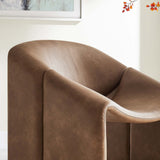 31 Inch Modern Curved Vegan Leather Accent Chair in Brown