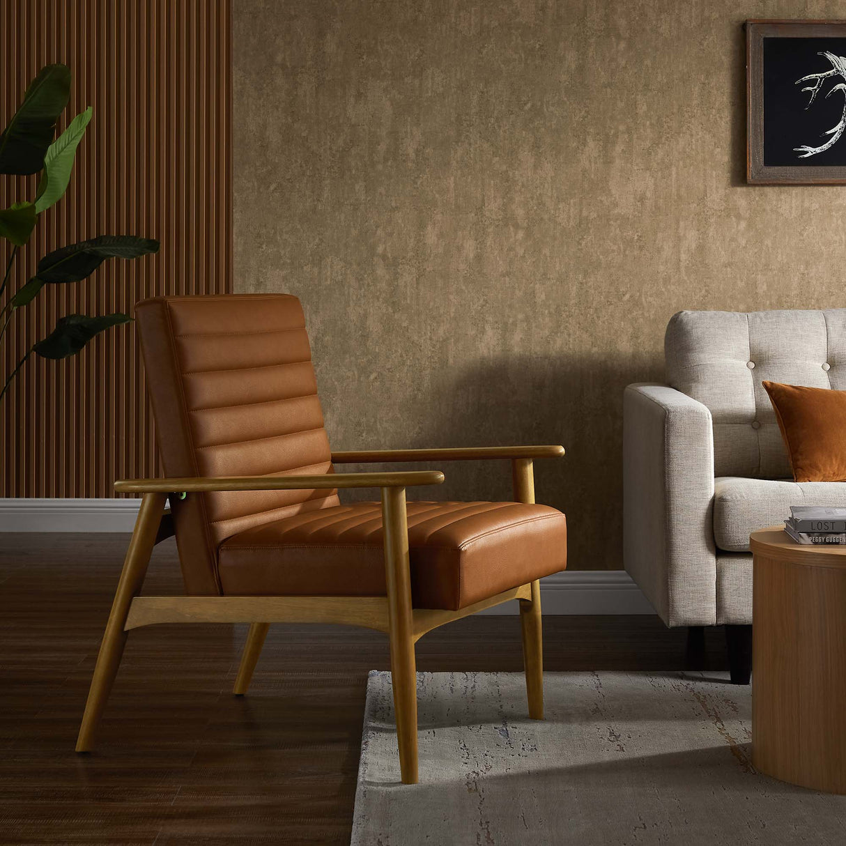 27 Inch Horizontal Channel Tufted Vegan Leather Accent Chair
