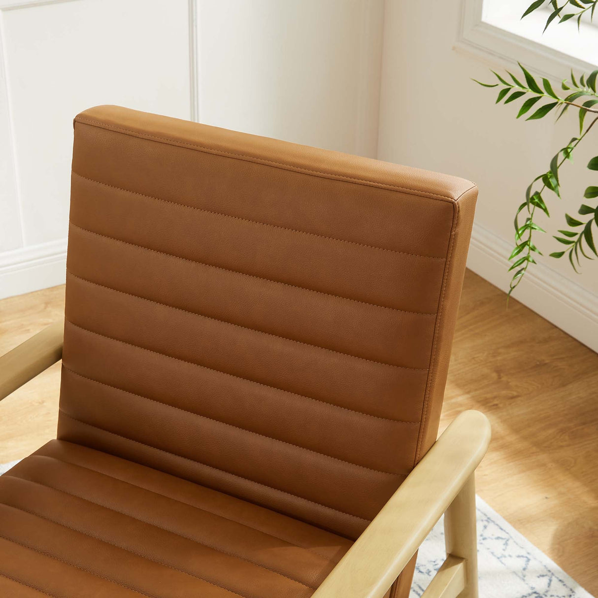 27 Inch Horizontal Channel Tufted Vegan Leather Accent Chair