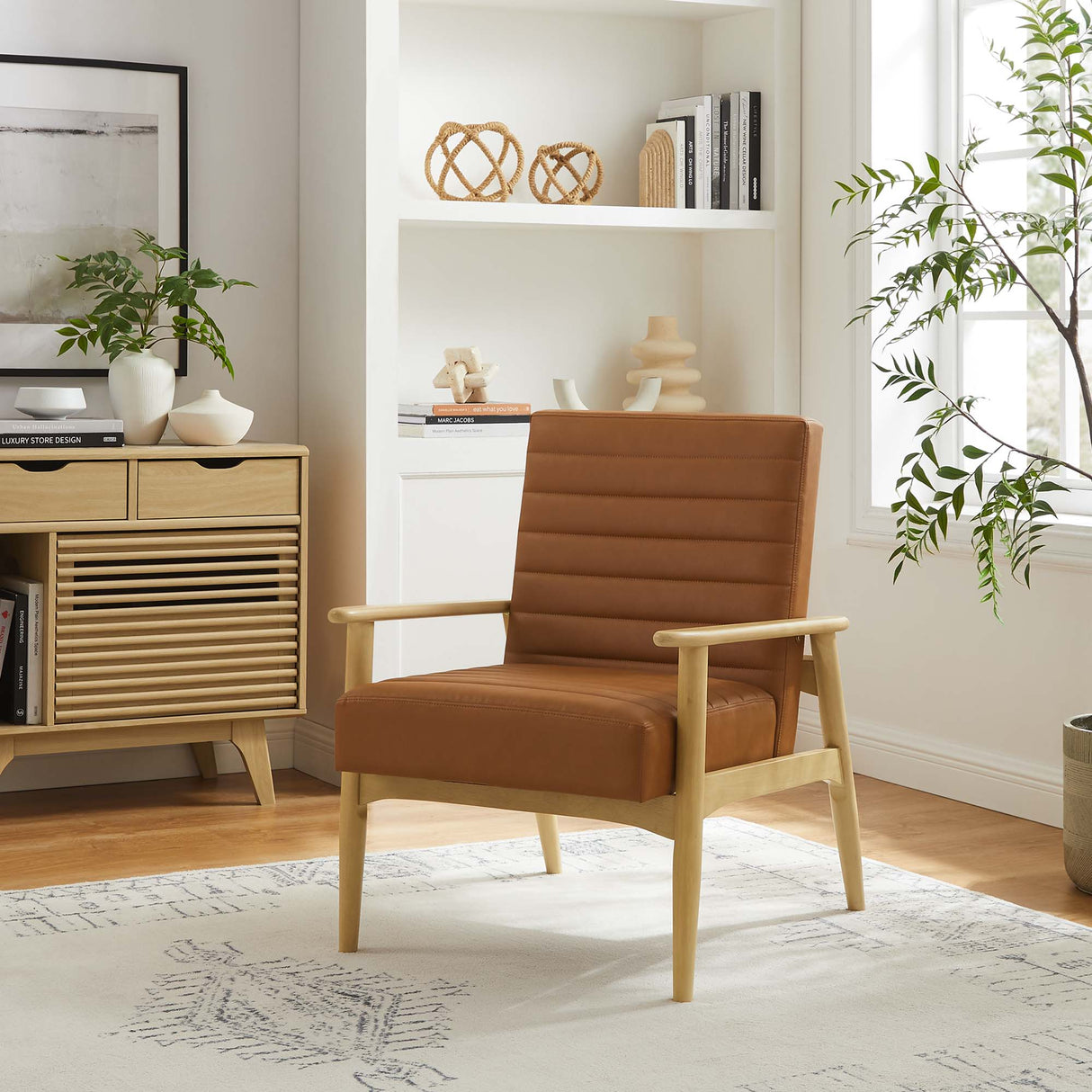 27 Inch Horizontal Channel Tufted Vegan Leather Accent Chair