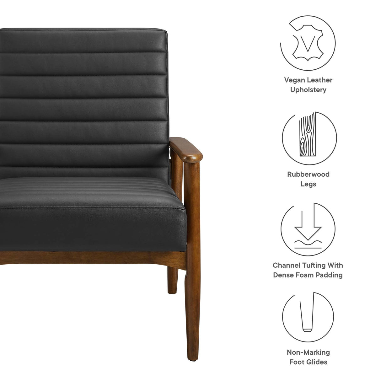 27 Inch Horizontal Channel Tufted Vegan Leather Accent Chair