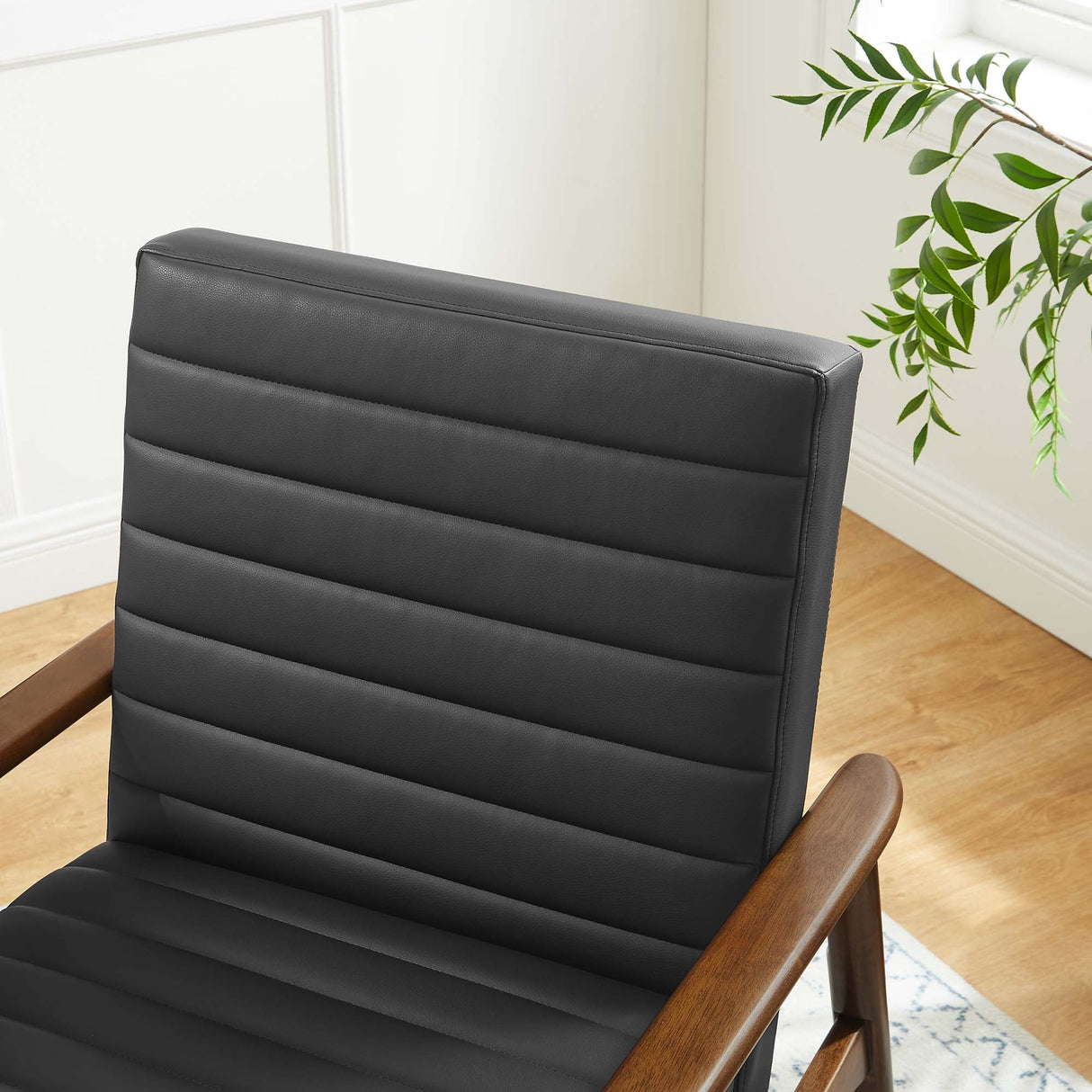 27 Inch Horizontal Channel Tufted Vegan Leather Accent Chair