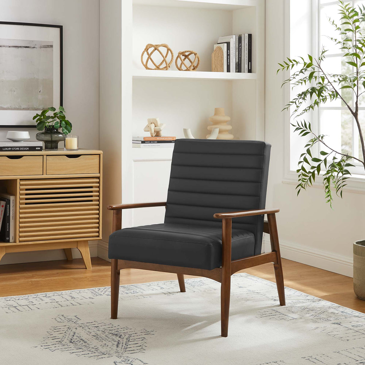 27 Inch Horizontal Channel Tufted Vegan Leather Accent Chair