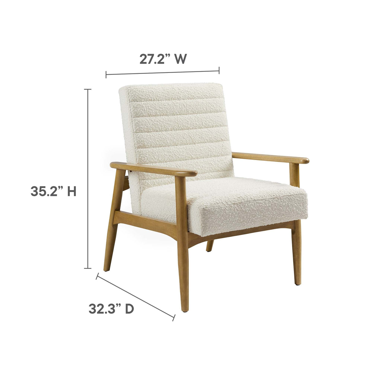 27 Inch Horizontal Channel Tufted Boucle Fabric Accent Chair