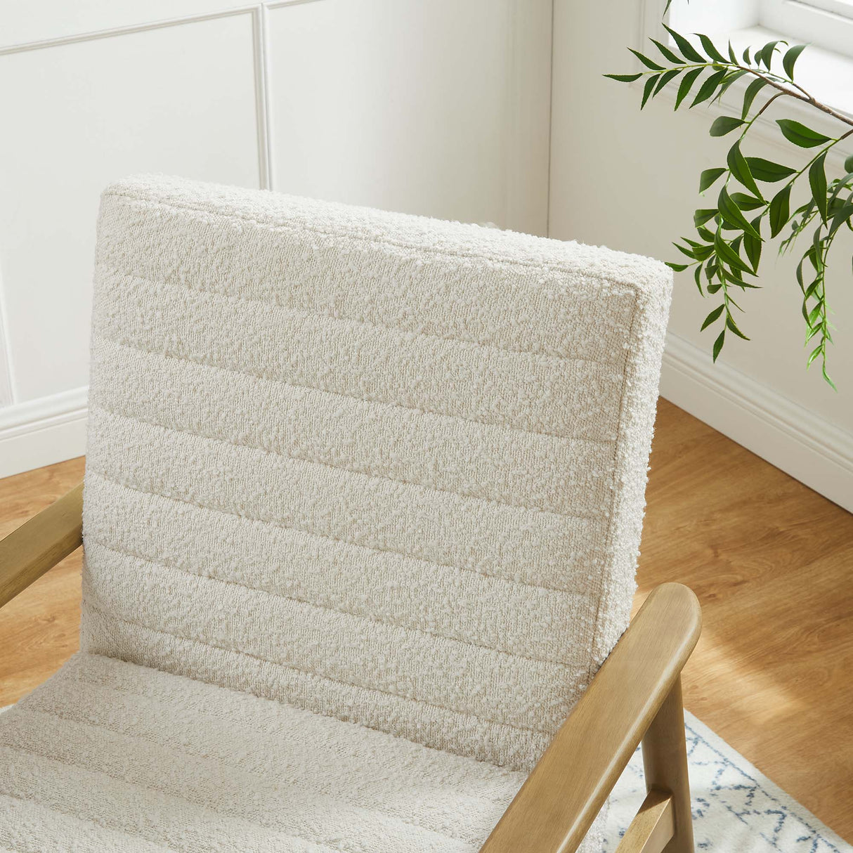 27 Inch Horizontal Channel Tufted Boucle Fabric Accent Chair