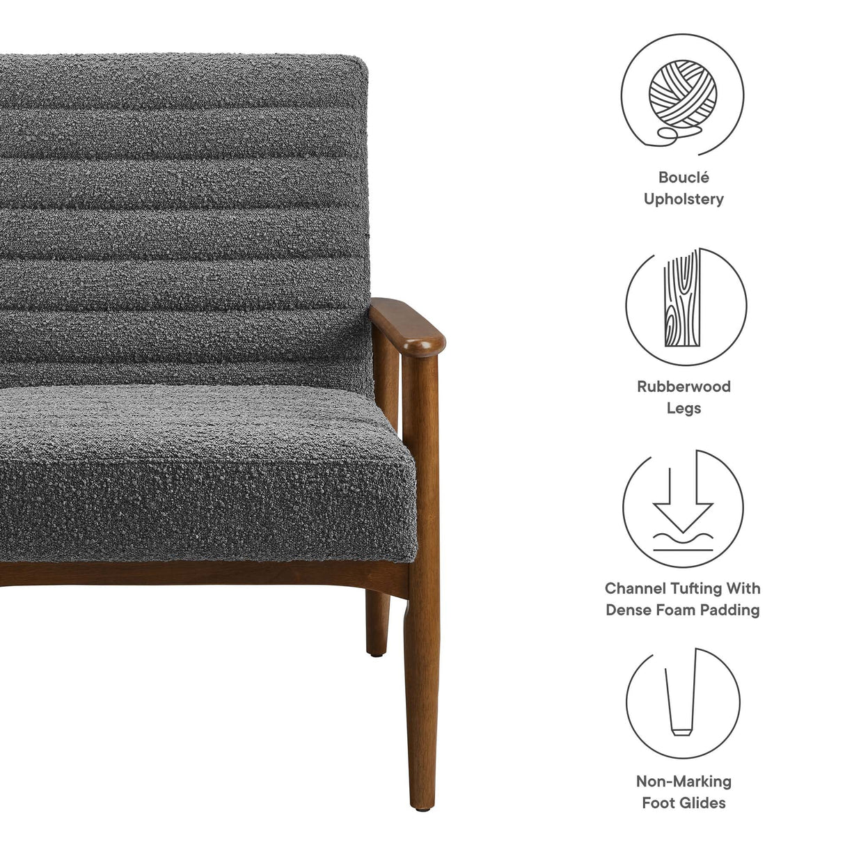 27 Inch Horizontal Channel Tufted Boucle Fabric Accent Chair
