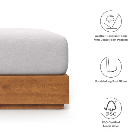 29" Natural Light Gray Outdoor Patio Acacia Wood Ottoman