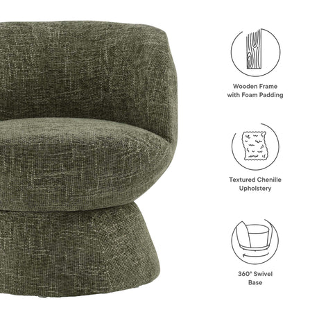 28 Inch Chenille Fabric Swivel Barrel Accent Chair