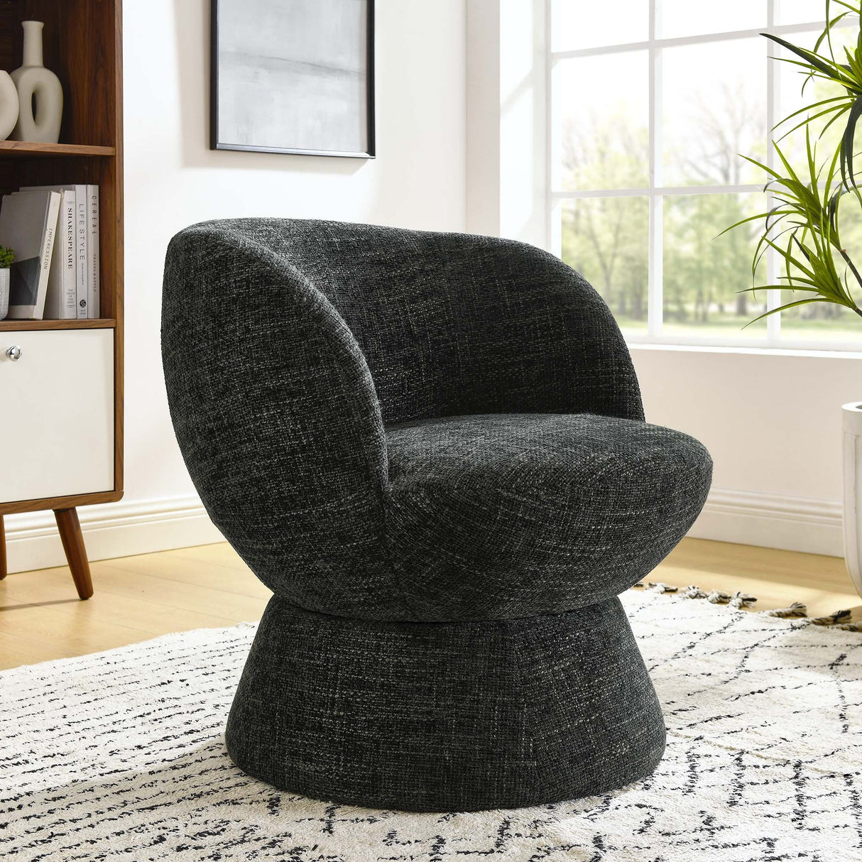 28 Inch Chenille Fabric Swivel Barrel Accent Chair