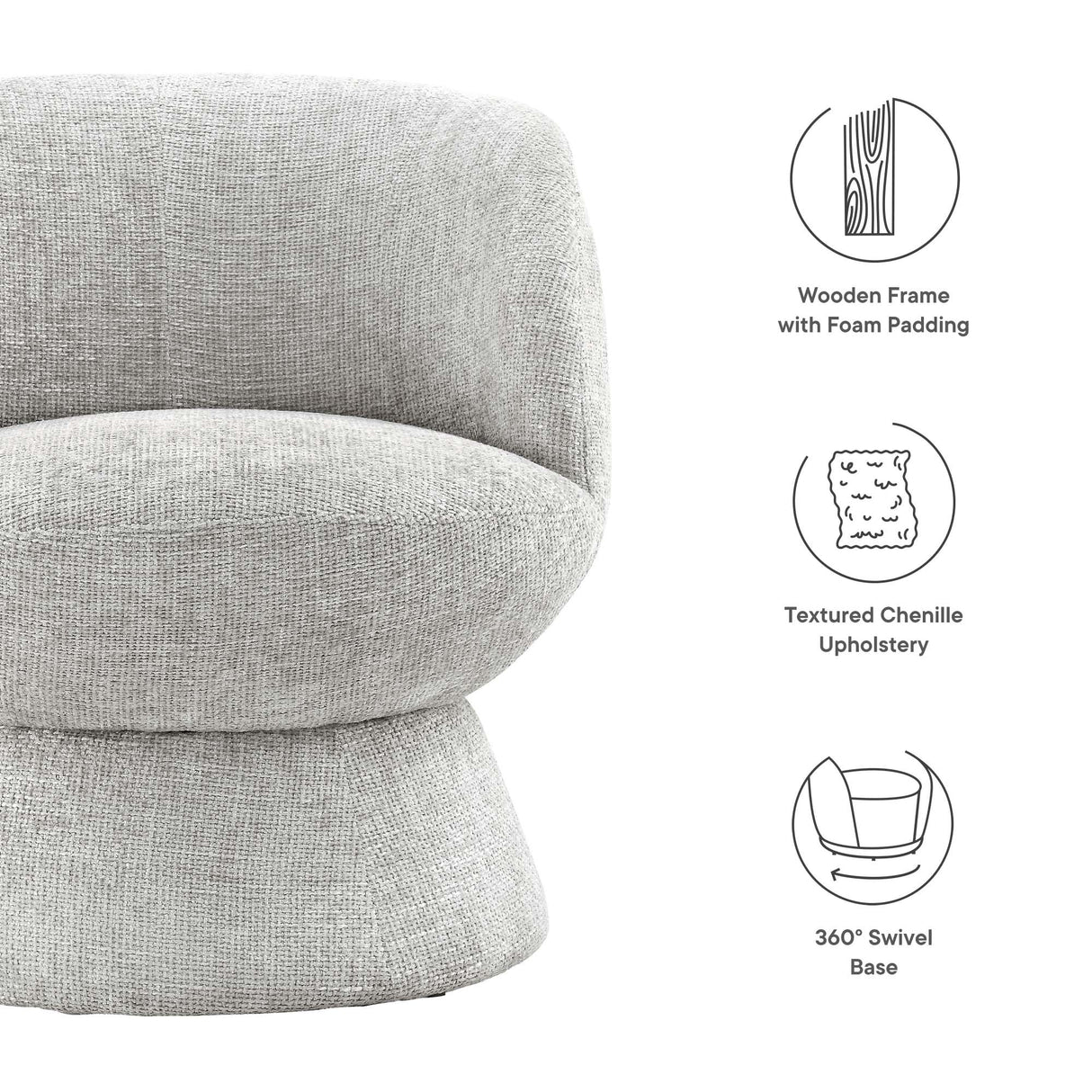 28 Inch Chenille Fabric Swivel Barrel Accent Chair