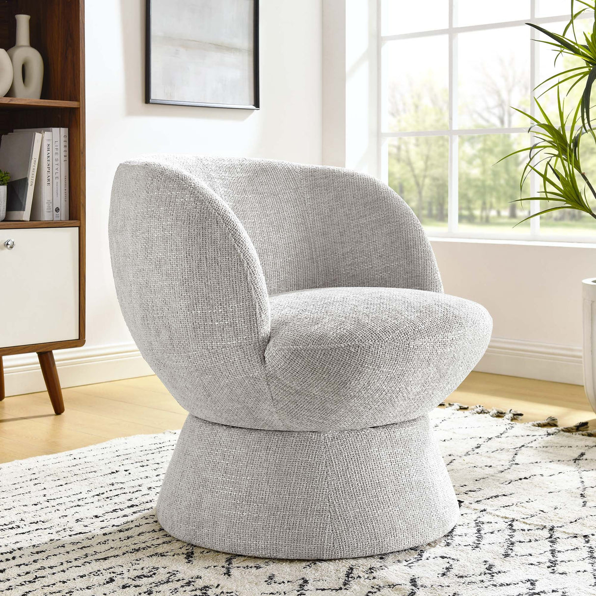 28 Inch Chenille Fabric Swivel Barrel Accent Chair