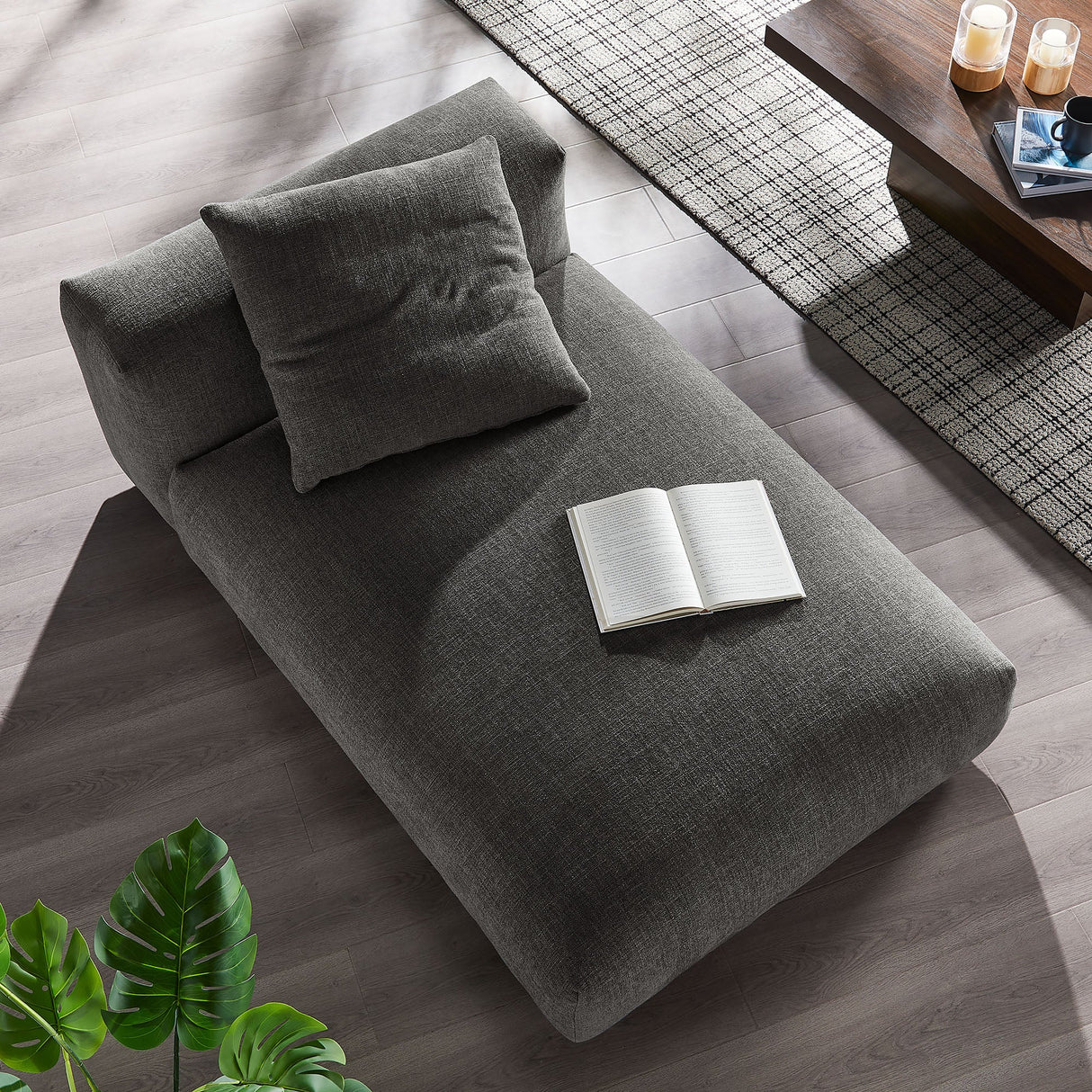 41 Inch Woven Fabric Modular Armless Chaise Lounge