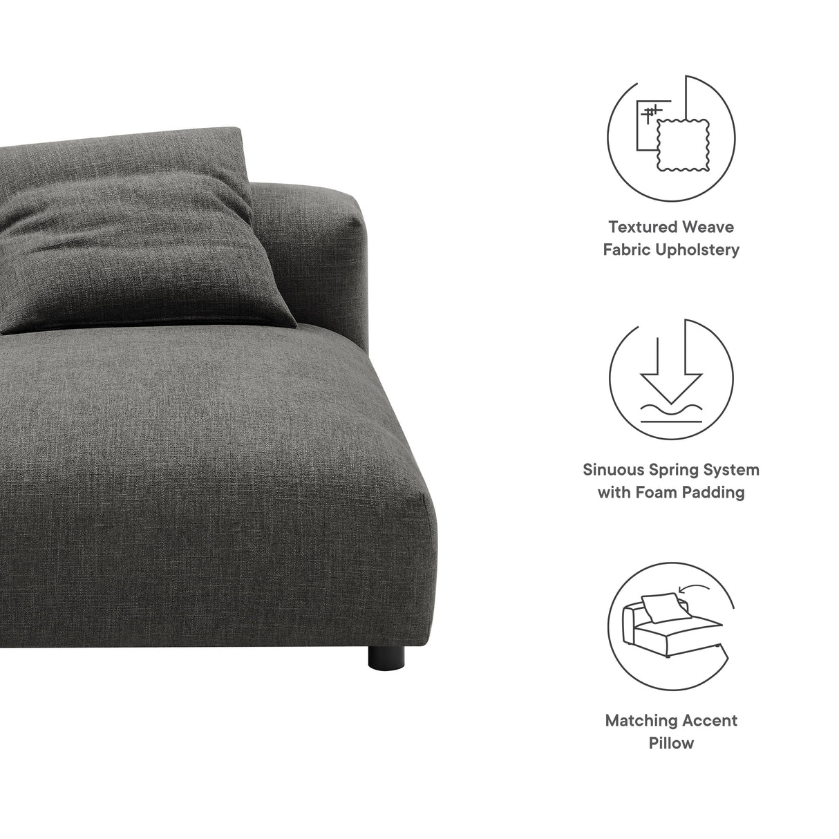 41 Inch Woven Fabric Modular Armless Chaise Lounge