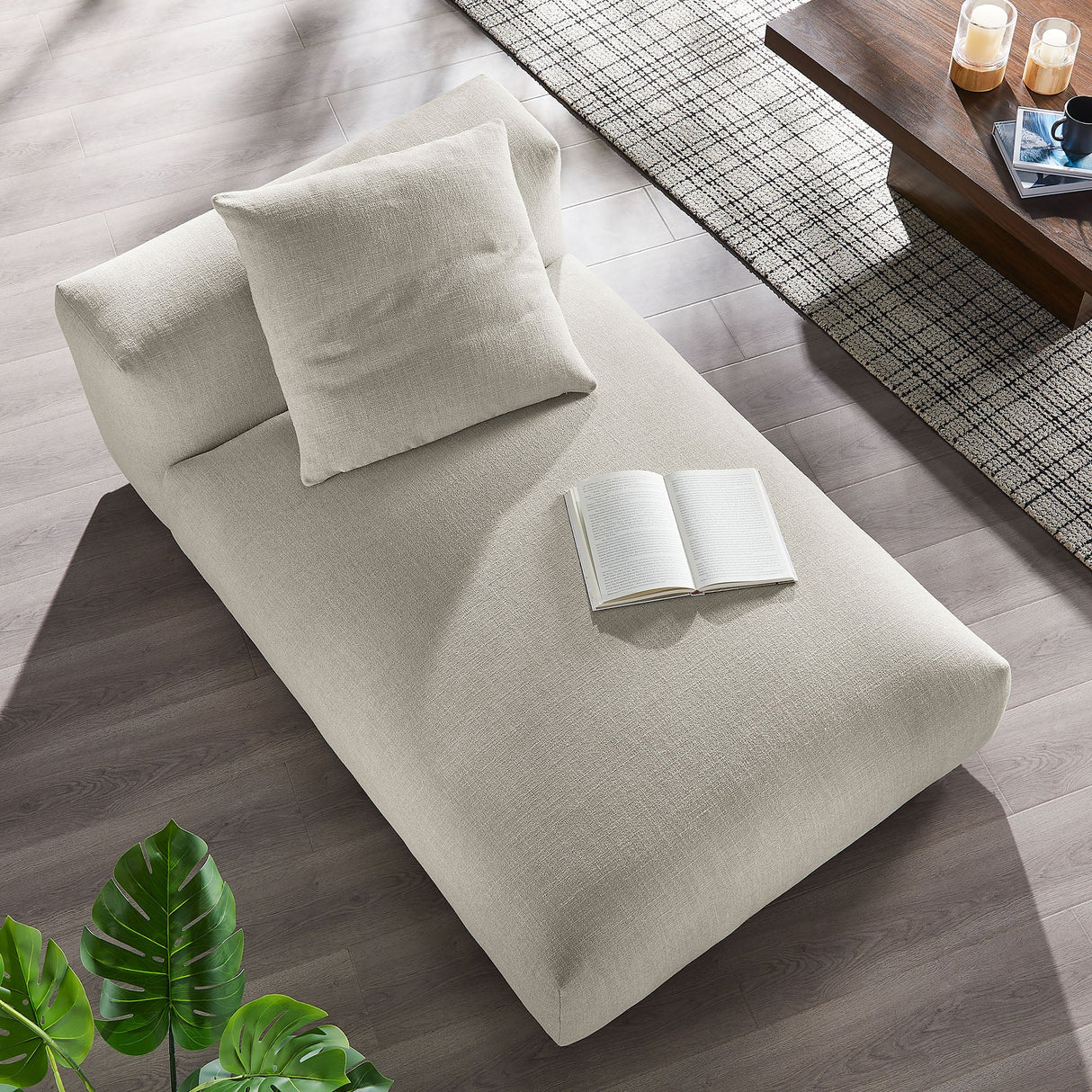 41 Inch Woven Fabric Modular Armless Chaise Lounge