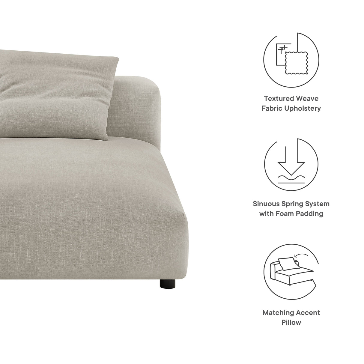 41 Inch Woven Fabric Modular Armless Chaise Lounge