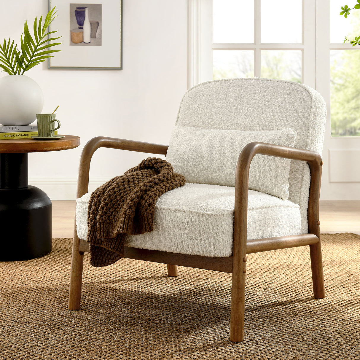 26 Inch Mid-Century Modern Boucle Fabric Armchair