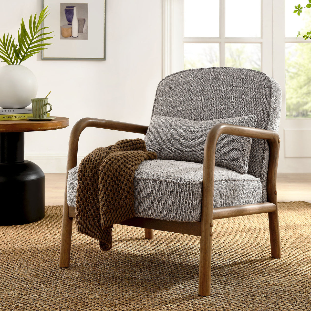 26 Inch Mid-Century Modern Boucle Fabric Armchair