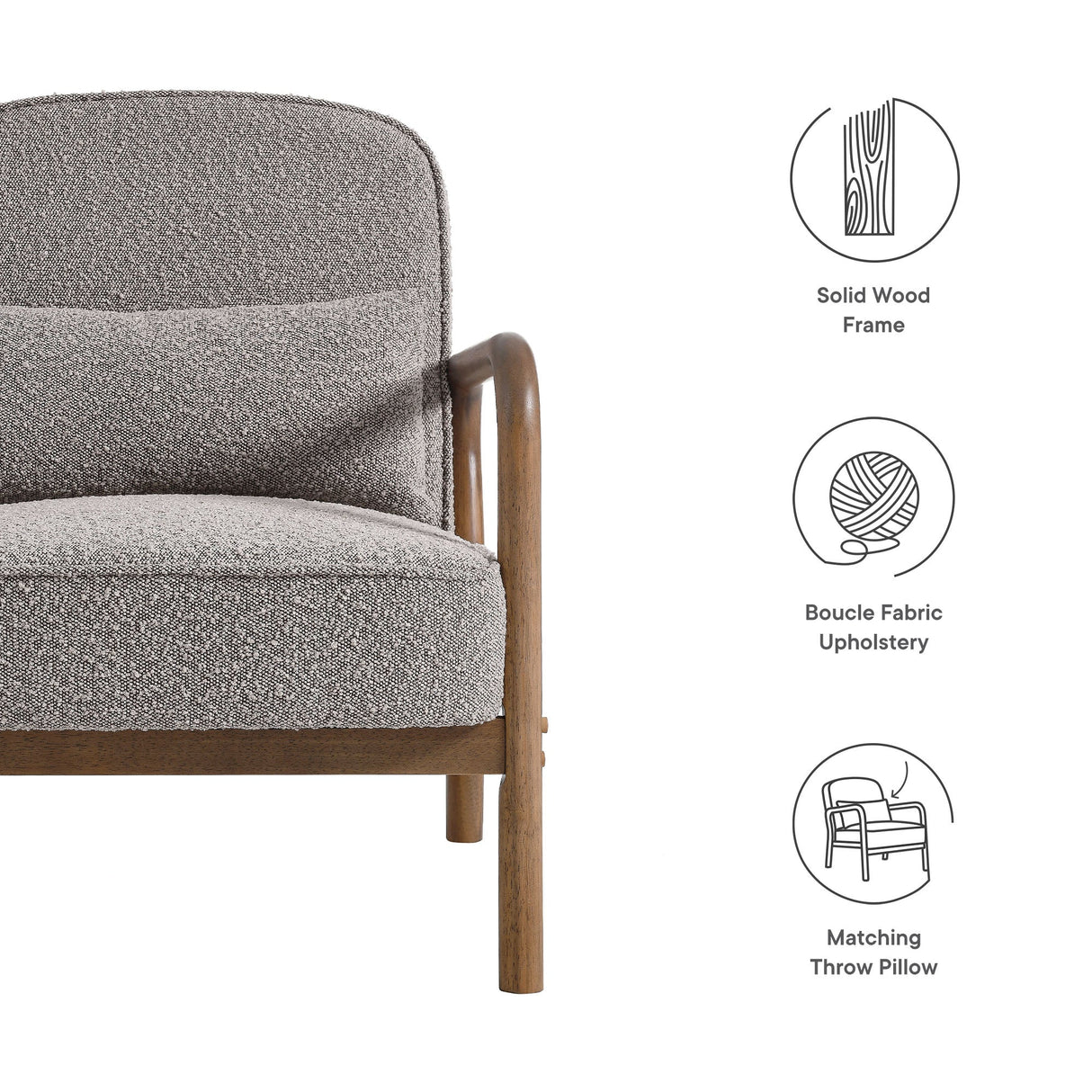 26 Inch Mid-Century Modern Boucle Fabric Armchair
