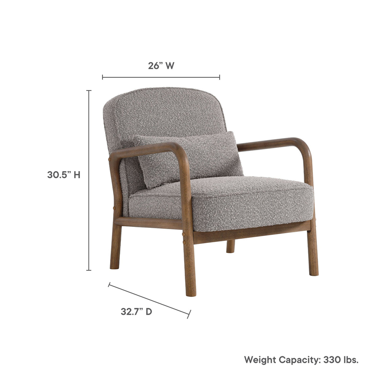 26 Inch Mid-Century Modern Boucle Fabric Armchair