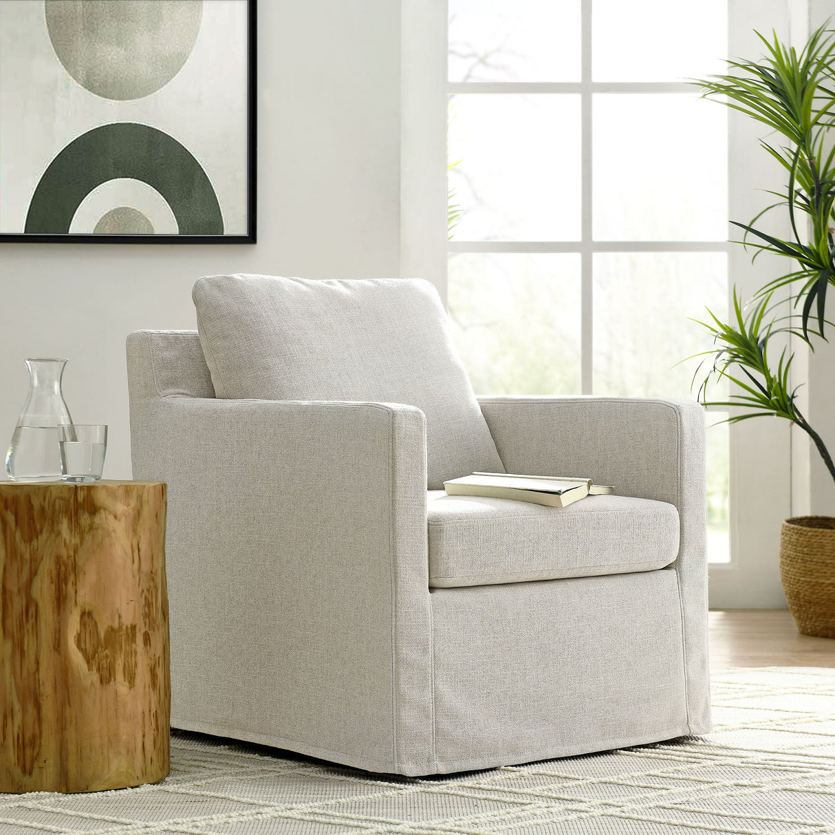 30 Inch Modern Fabric Slipcovered Swivel Armchair