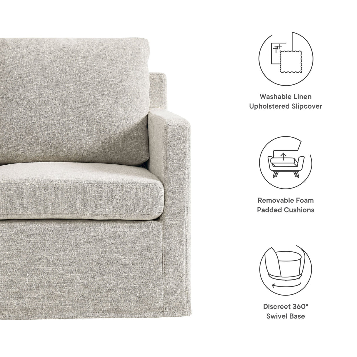 30 Inch Modern Fabric Slipcovered Swivel Armchair