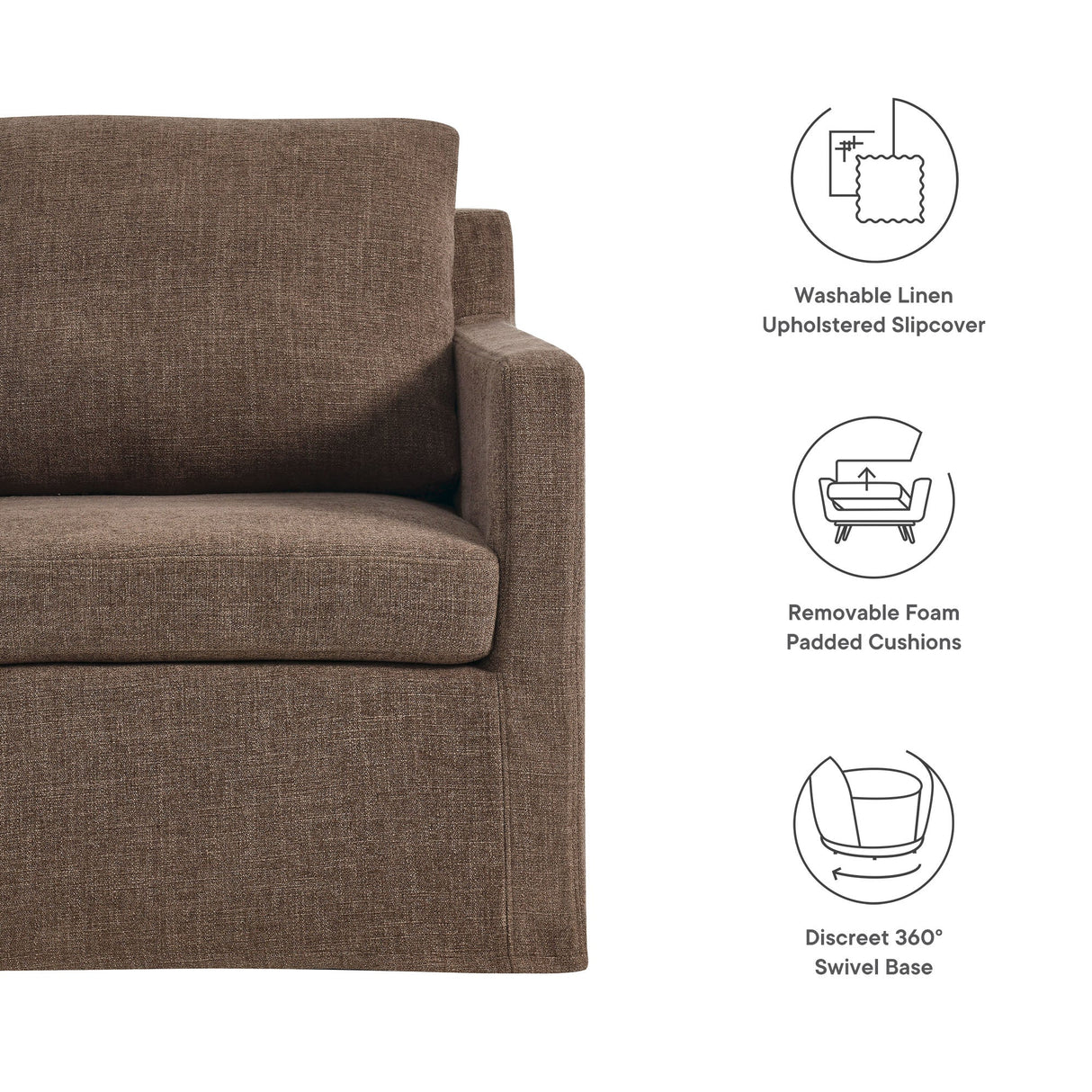 30 Inch Modern Fabric Slipcovered Swivel Armchair