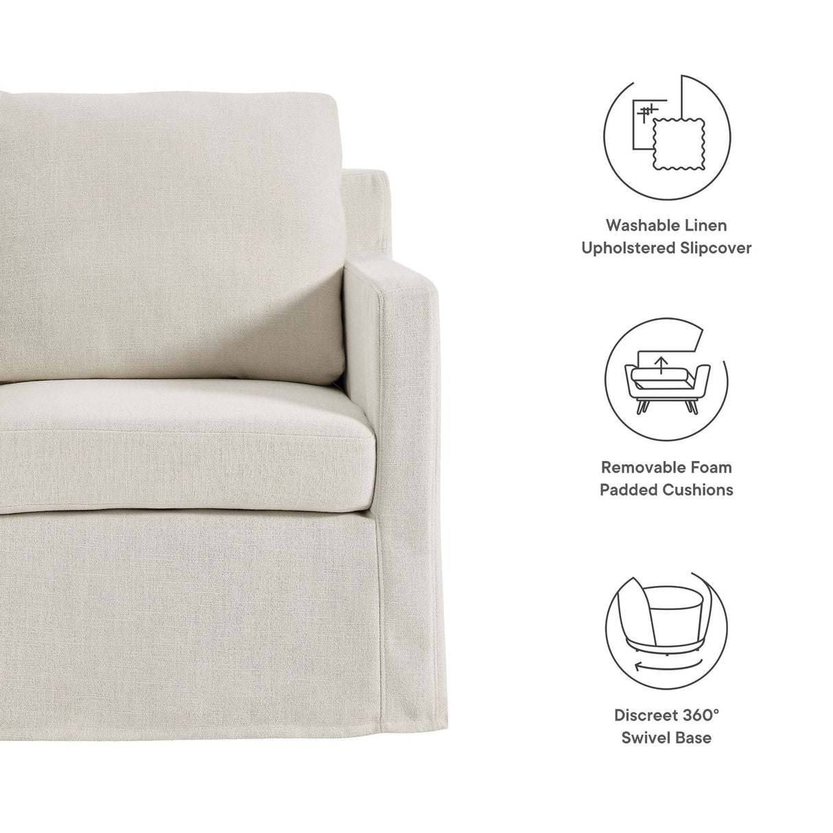 30 Inch Modern Fabric Slipcovered Swivel Armchair