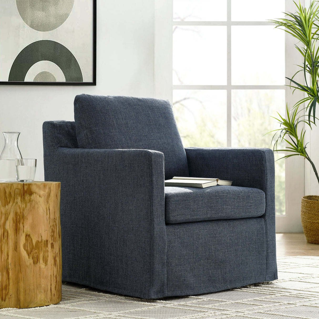 30 Inch Modern Fabric Slipcovered Swivel Armchair