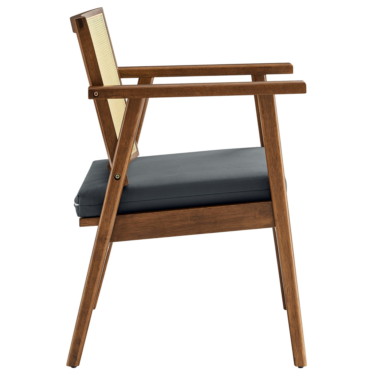31 Inch Mid-Century Modern Vegan Leather and Cane Accent Armchair - Set of 2