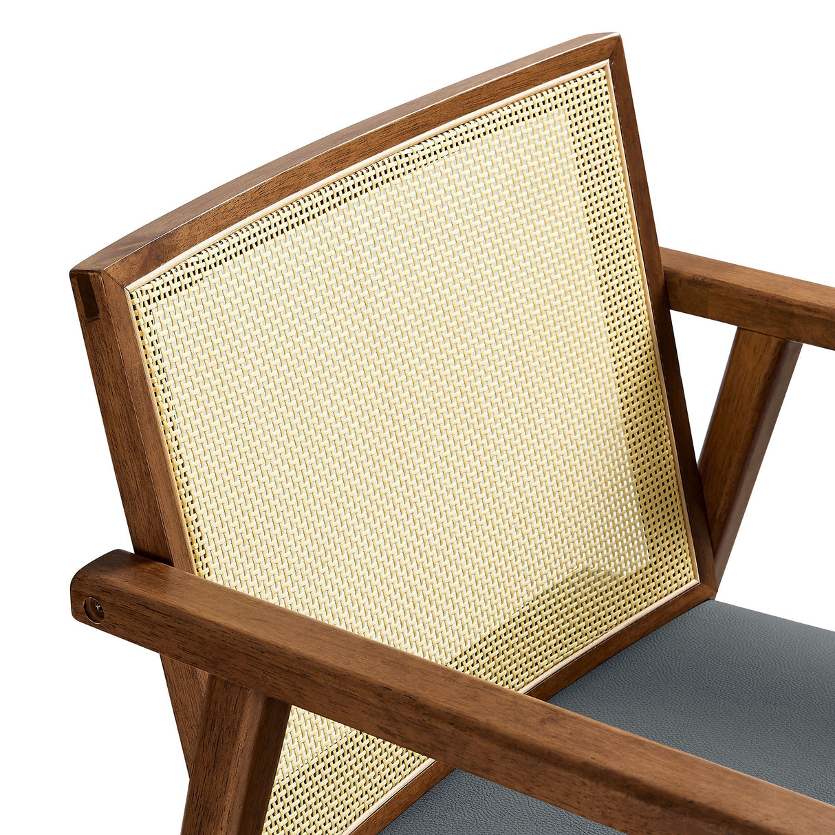 31 Inch Mid-Century Modern Vegan Leather and Cane Accent Armchair - Set of 2