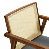 31 Inch Mid-Century Modern Vegan Leather and Cane Accent Armchair - Set of 2